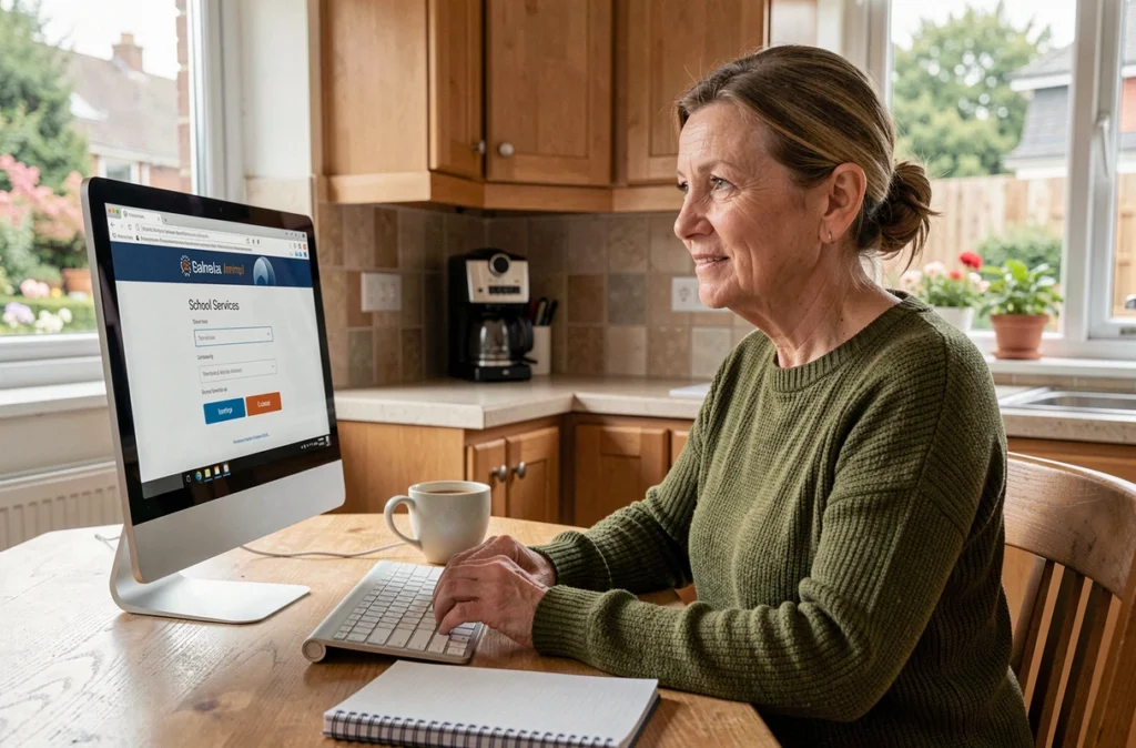 Parent se connectant aux services scolaires en ligne de l'ENT 41 depuis la cuisine familiale