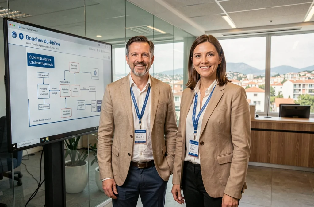 Consultants de Sopra Steria en conseil et services numériques dans un bureau corporate des Bouches-du-Rhône