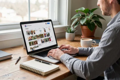 Indépendant préparant un calendrier de publication sur ordinateur portable